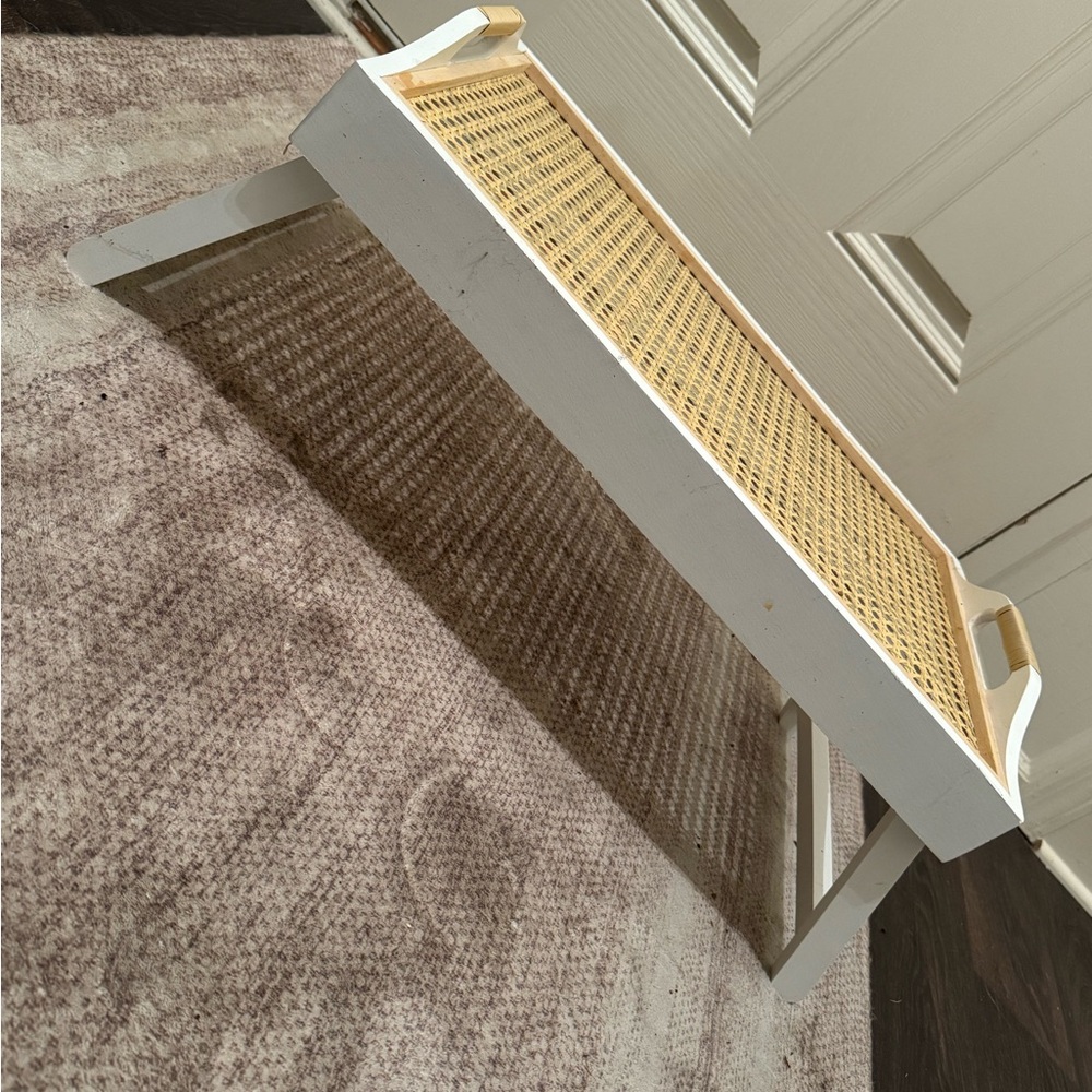 White and Tan Woven Tray Table
